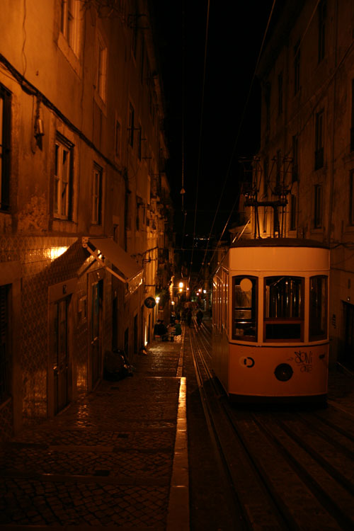 Cable cars at night