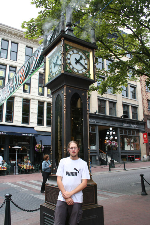 In front of the steam-clock in Vancouver