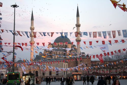 Spice Bazaar with many flags for elections