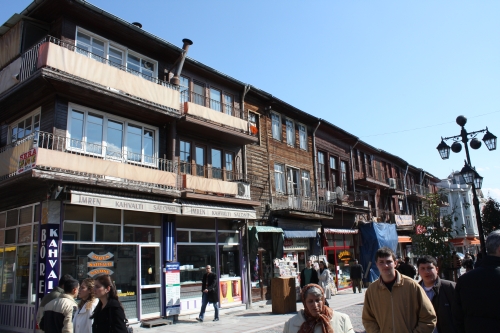 City center with wooden houses