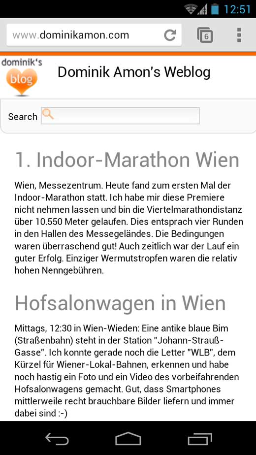 Das Weblog auf einem aktuellen Smartphone